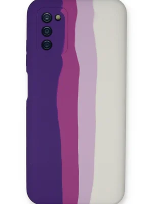 Newface Samsung Galaxy A03S Kılıf Ebruli Lansman Silikon - Mor-Beyaz