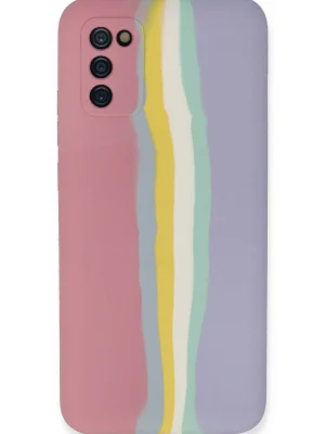 Newface Samsung Galaxy A03S Kılıf Ebruli Lansman Silikon - Pembe-Lila