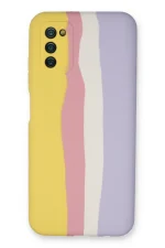 Newface Samsung Galaxy A03S Kılıf Ebruli Lansman Silikon - Sarı-Mavi