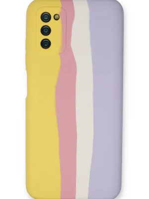 Newface Samsung Galaxy A03S Kılıf Ebruli Lansman Silikon - Sarı-Mavi