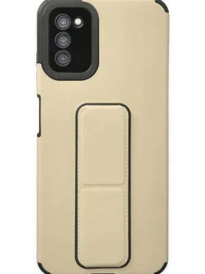 Newface Samsung Galaxy A03S Kılıf Mega Standlı Silikon - Gold