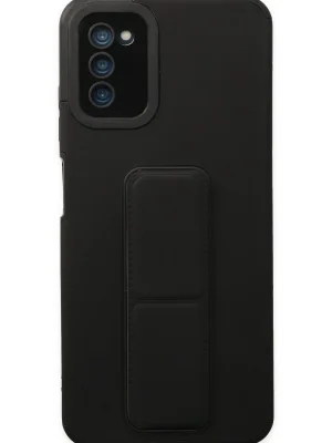 Newface Samsung Galaxy A03S Kılıf Mega Standlı Silikon - Siyah