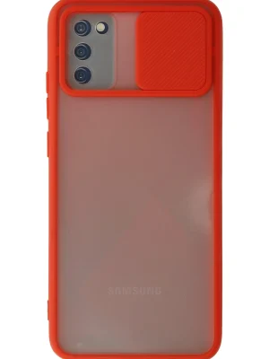 Newface Samsung Galaxy A03S Kılıf Palm Buzlu Kamera Sürgülü Silikon - Kırmızı