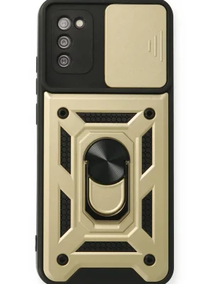 Newface Samsung Galaxy A03S Kılıf Pars Lens Yüzüklü Silikon - Gold