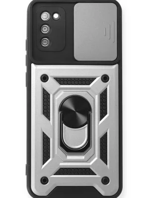 Newface Samsung Galaxy A03S Kılıf Pars Lens Yüzüklü Silikon - Gümüş