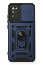 Newface Samsung Galaxy A03S Kılıf Pars Lens Yüzüklü Silikon - Lacivert