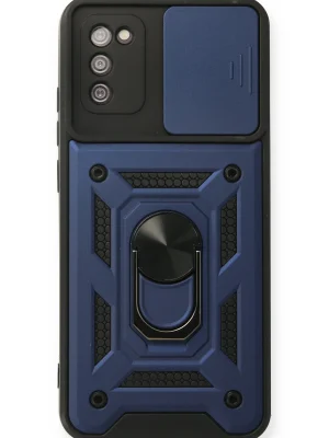 Newface Samsung Galaxy A03S Kılıf Pars Lens Yüzüklü Silikon - Lacivert