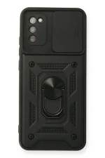 Newface Samsung Galaxy A03S Kılıf Pars Lens Yüzüklü Silikon - Siyah