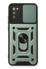 Newface Samsung Galaxy A03S Kılıf Pars Lens Yüzüklü Silikon - Yeşil