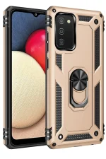 Newface Samsung Galaxy A03S Kılıf Sofya Yüzüklü Silikon Kapak - Gold