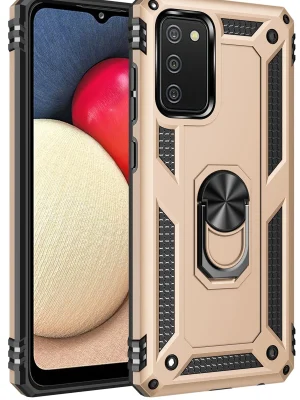 Newface Samsung Galaxy A03S Kılıf Sofya Yüzüklü Silikon Kapak - Gold