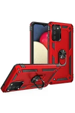 Newface Samsung Galaxy A03S Kılıf Sofya Yüzüklü Silikon Kapak - Kırmızı - Görsel 2