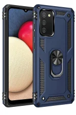 Newface Samsung Galaxy A03S Kılıf Sofya Yüzüklü Silikon Kapak - Lacivert