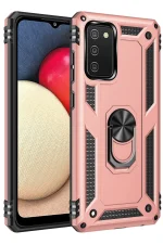 Newface Samsung Galaxy A03S Kılıf Sofya Yüzüklü Silikon Kapak - Rose