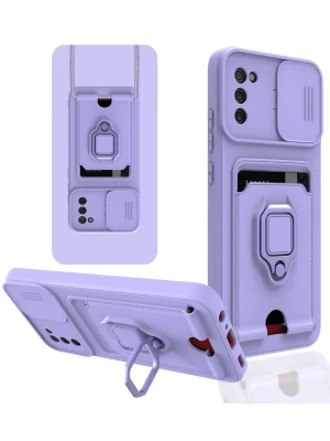 Newface Samsung Galaxy A03S Kılıf Zuma Kartvizitli Yüzüklü Silikon - Lila