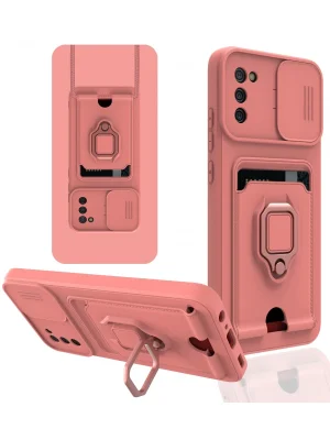 Newface Samsung Galaxy A03S Kılıf Zuma Kartvizitli Yüzüklü Silikon - Pembe