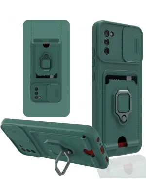 Newface Samsung Galaxy A03S Kılıf Zuma Kartvizitli Yüzüklü Silikon - Yeşil