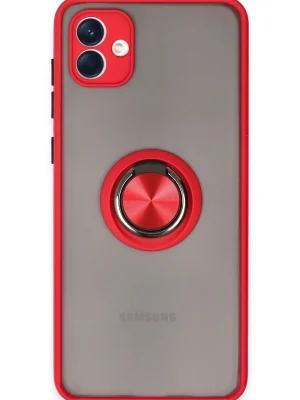Newface Samsung Galaxy A04 Kılıf Montreal Yüzüklü Silikon Kapak - Kırmızı