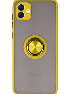 Newface Samsung Galaxy A04 Kılıf Montreal Yüzüklü Silikon Kapak - Sarı