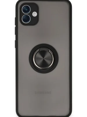 Newface Samsung Galaxy A04 Kılıf Montreal Yüzüklü Silikon Kapak - Siyah