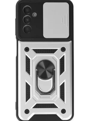 Newface Samsung Galaxy A04S Kılıf Pars Lens Yüzüklü Silikon - Gümüş