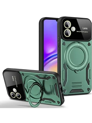 Newface Samsung Galaxy A05 Kılıf Joy Lens Standlı Kapak - Koyu Yeşil