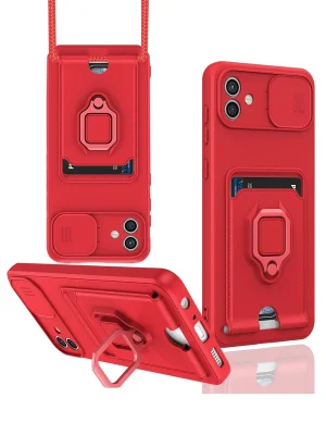 Newface Samsung Galaxy A05 Kılıf Zuma Kartvizitli Yüzüklü Silikon - Kırmızı