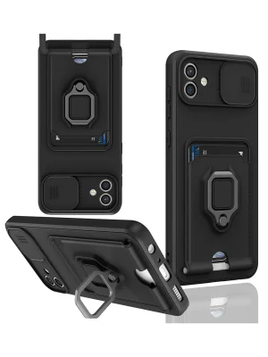 Newface Samsung Galaxy A05 Kılıf Zuma Kartvizitli Yüzüklü Silikon - Siyah