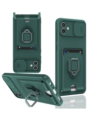 Newface Samsung Galaxy A05 Kılıf Zuma Kartvizitli Yüzüklü Silikon - Yeşil