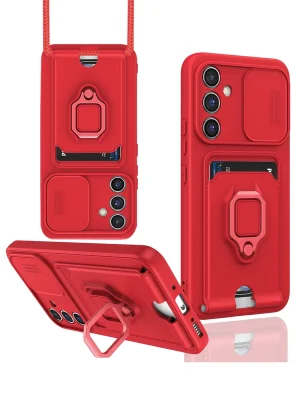 Newface Samsung Galaxy A05S Kılıf Zuma Kartvizitli Yüzüklü Silikon - Kırmızı