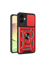 Newface Samsung Galaxy A06 Kılıf Pars Lens Yüzüklü Silikon - Kırmızı