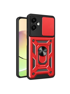 Newface Samsung Galaxy A06 Kılıf Pars Lens Yüzüklü Silikon - Kırmızı