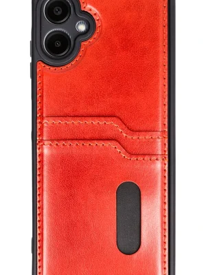 Newface Samsung Galaxy A06 Kılıf Sara Kartvizitli Deri Kılıf - Kırmızı