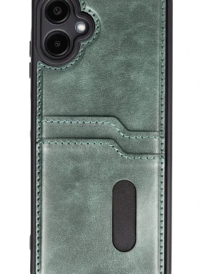 Newface Samsung Galaxy A06 Kılıf Sara Kartvizitli Deri Kılıf - Koyu Yeşil