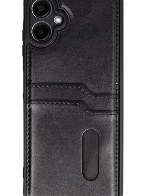 Newface Samsung Galaxy A06 Kılıf Sara Kartvizitli Deri Kılıf - Siyah