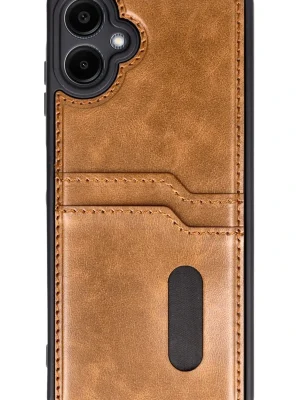 Newface Samsung Galaxy A06 Kılıf Sara Kartvizitli Deri Kılıf - Taba