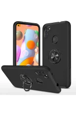 Newface Samsung Galaxy A11 Kılıf Elit Yüzüklü Kapak - Siyah