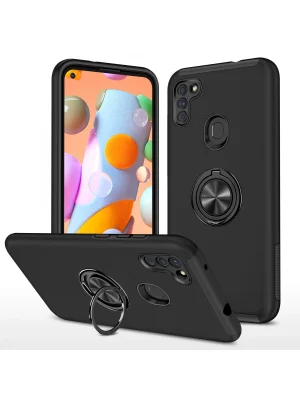 Newface Samsung Galaxy A11 Kılıf Elit Yüzüklü Kapak - Siyah