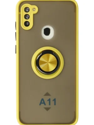 Newface Samsung Galaxy A11 Kılıf Montreal Yüzüklü Silikon Kapak - Sarı