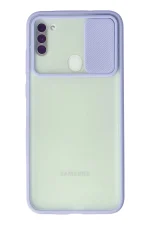Newface Samsung Galaxy A11 Kılıf Palm Buzlu Kamera Sürgülü Silikon - Lila