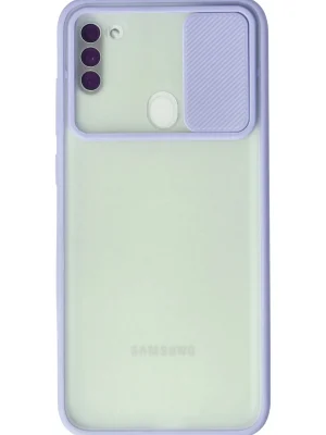 Newface Samsung Galaxy A11 Kılıf Palm Buzlu Kamera Sürgülü Silikon - Lila