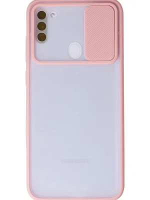 Newface Samsung Galaxy A11 Kılıf Palm Buzlu Kamera Sürgülü Silikon - Pembe