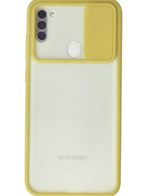 Newface Samsung Galaxy A11 Kılıf Palm Buzlu Kamera Sürgülü Silikon - Sarı