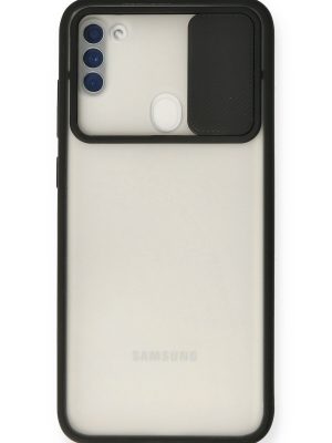 Newface Samsung Galaxy A11 Kılıf Palm Buzlu Kamera Sürgülü Silikon - Siyah