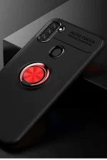 Newface Samsung Galaxy A11 Kılıf Range Yüzüklü Silikon - Siyah-Kırmızı - Görsel 2