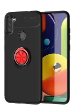 Newface Samsung Galaxy A11 Kılıf Range Yüzüklü Silikon - Siyah-Kırmızı