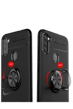 Newface Samsung Galaxy A11 Kılıf Range Yüzüklü Silikon - Siyah-Kırmızı - Görsel 4