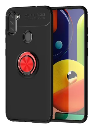 Newface Samsung Galaxy A11 Kılıf Range Yüzüklü Silikon - Siyah-Kırmızı