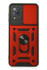 Newface Samsung Galaxy A12 Kılıf Pars Lens Yüzüklü Silikon - Kırmızı