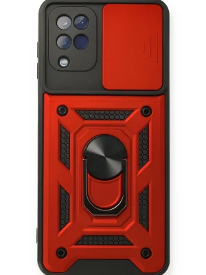 Newface Samsung Galaxy A12 Kılıf Pars Lens Yüzüklü Silikon - Kırmızı